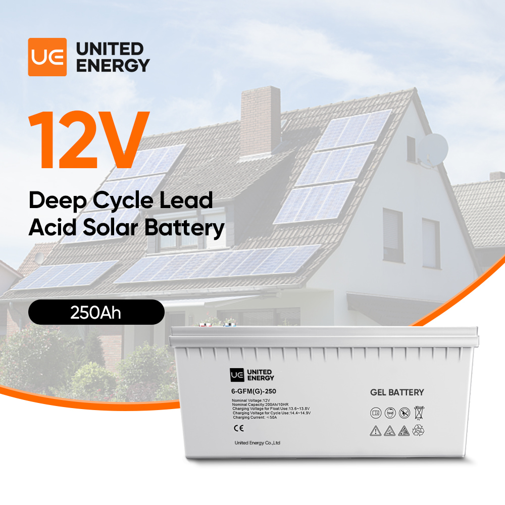 United Energy oppladbare GEL-batterier 12V 100ah 150ah 200ah 250Ah Solenergilagringsbatteri