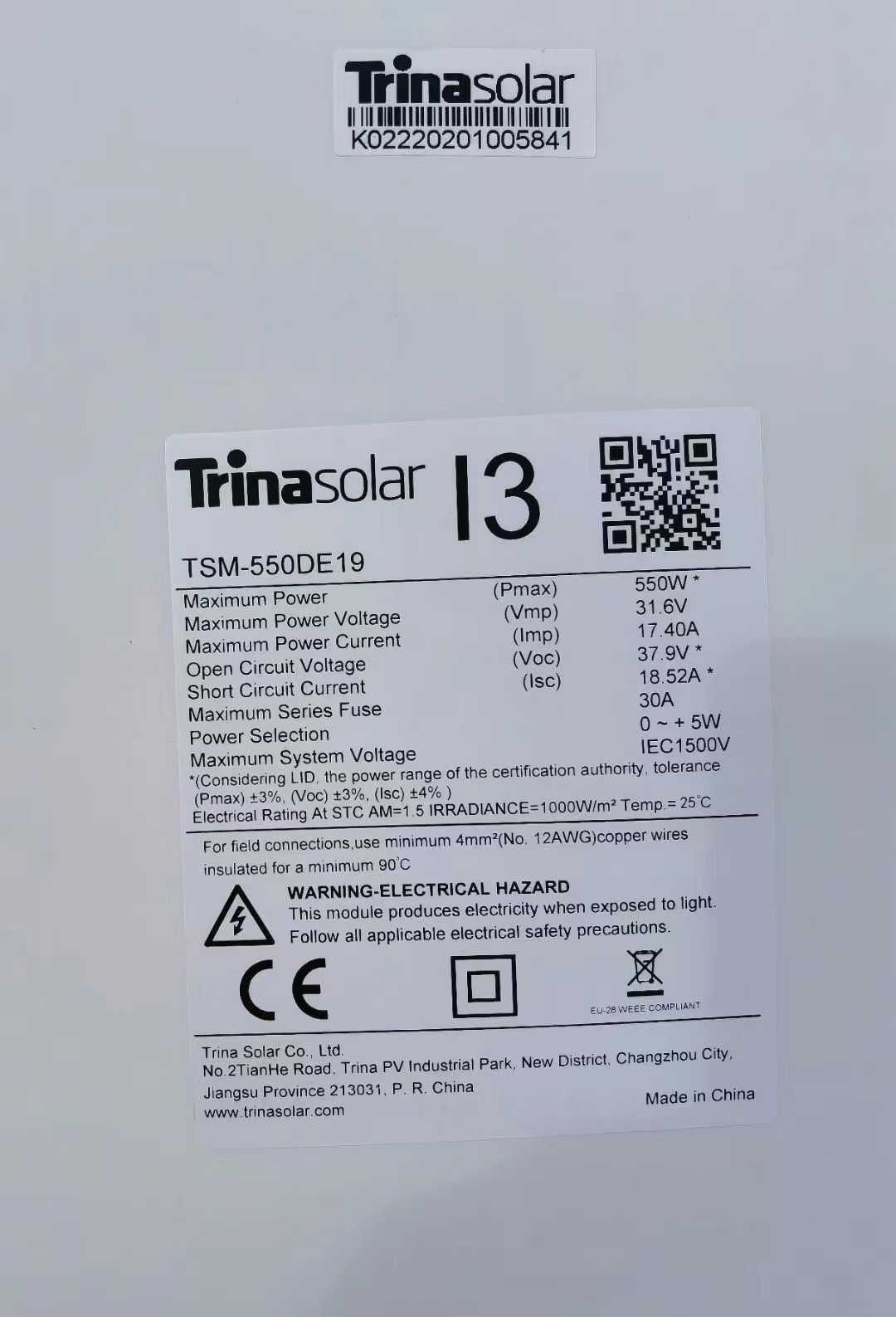 Trina Solar Panel 550w 560w Monokrystallinsk 545w Hot Sale I Europa